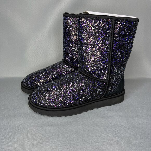 New Women's 7 UGG Boots Black Cosmos Sparkles Multi Glitter Classic Short - Picture 5 of 15